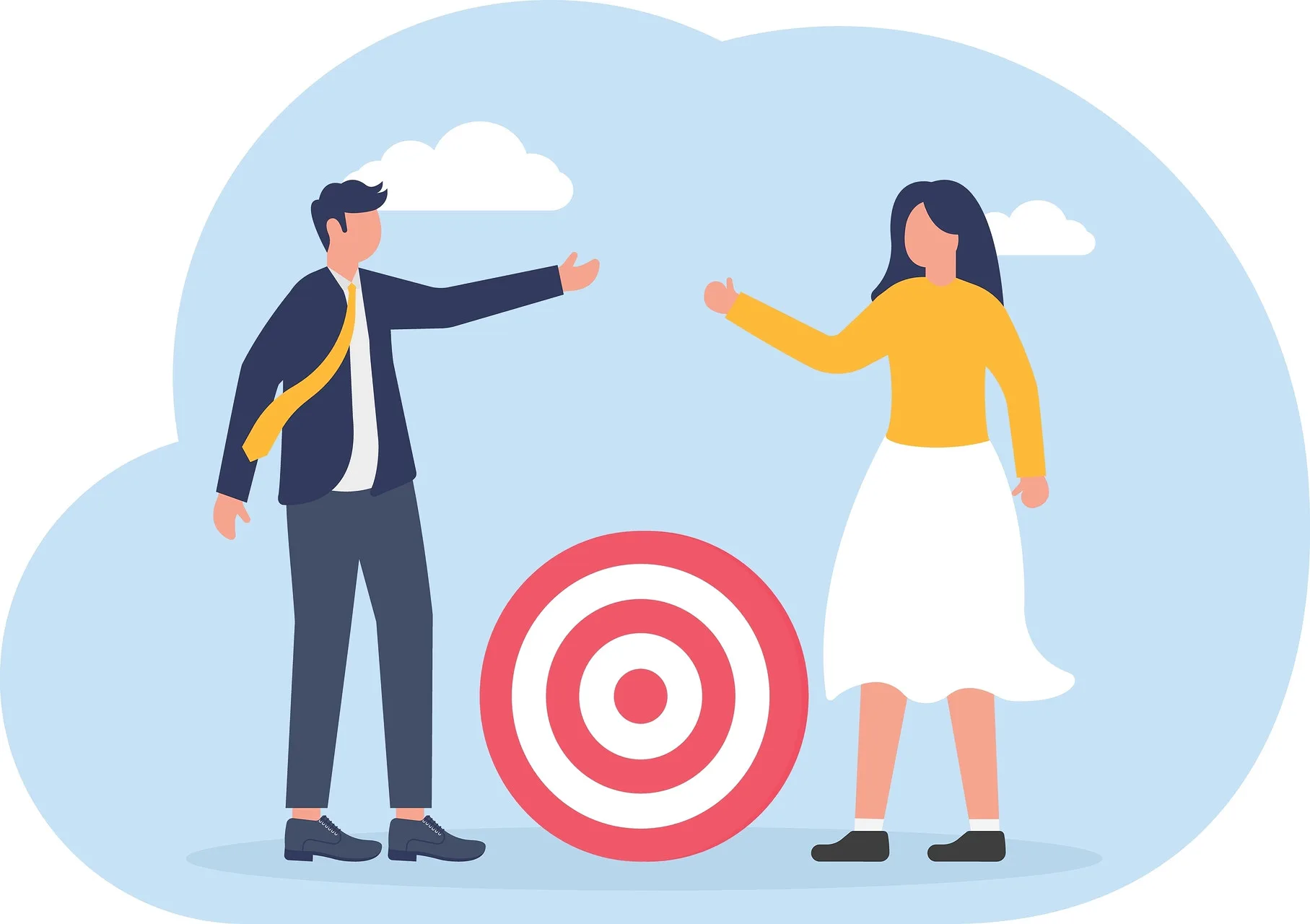 Grafik mit zwei Menschen in deren Mitte eine Zielscheibe steht.