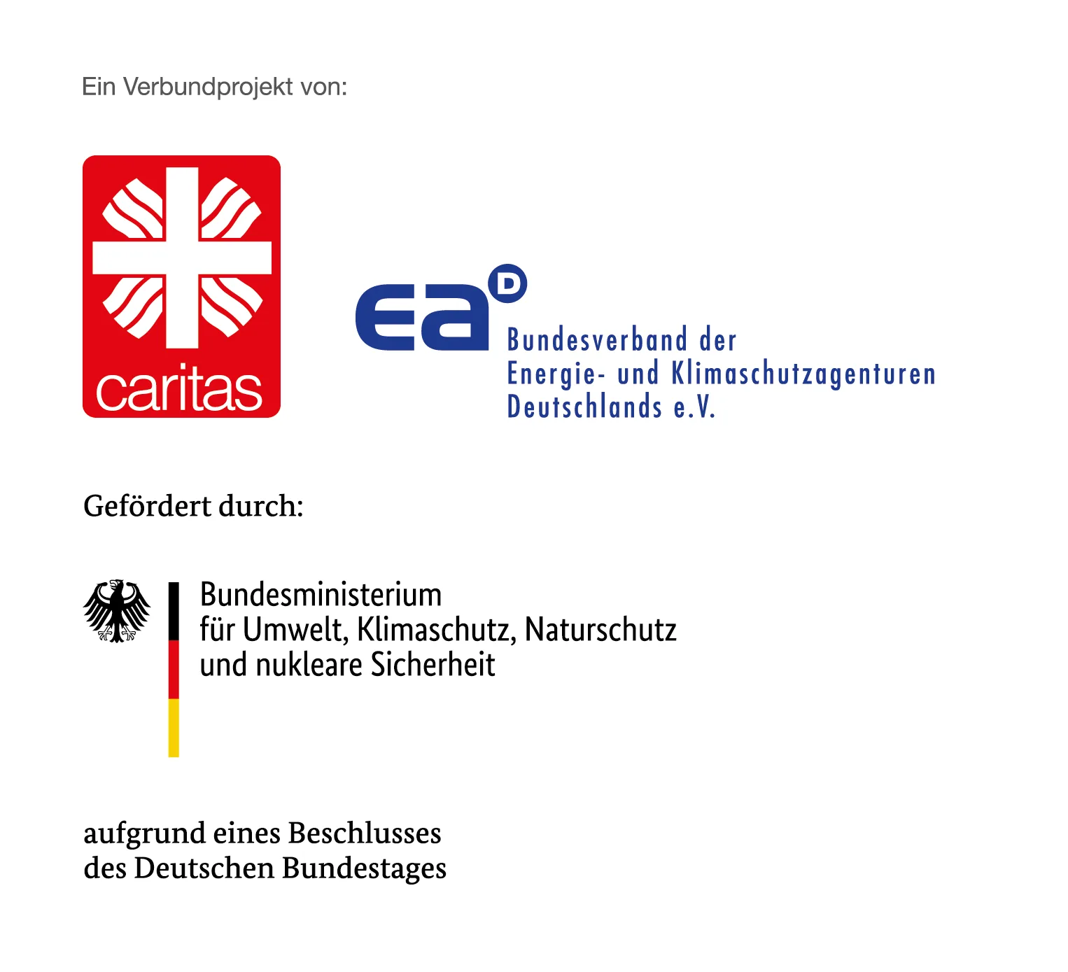 Collage aus Logos der Verbundprojekte caritas und EAD sowie dem Förderer des Bundesministeriums für Umwelt, Klimaschutz, Nuturschutz und nukleare Sicherheit.
