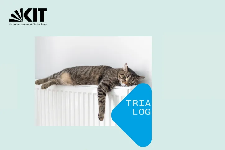 Auf dem Bild ist eine Katze zu sehen, die auf einer Heizung steht. Dazu das Veranstaltungslogo TRIALOG