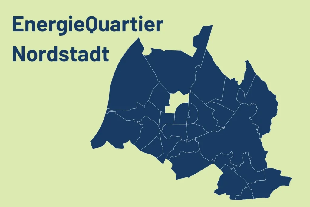 Karte von Karlsruhe, wo das EnergieQuartier Nordstadt farblich hervorgehoben wurde