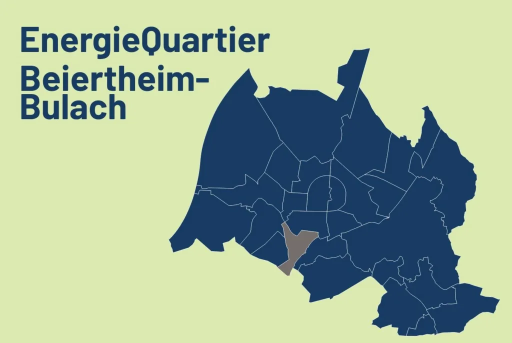 Karte von Karlsruhe, wo das EnergieQuartier Beiertheim-Bulach farblich hervorgehoben wurde
