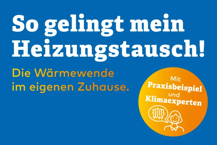 Auf dem Hild ist eine Grafik zu sehen, die auf den Infoabend Heizungstausch in Karlsruhe hinweist.