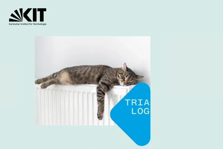 Auf dem Bild ist eine Katze zu sehen, die auf einer Heizung steht. Dazu das Veranstaltungslogo TRIALOG