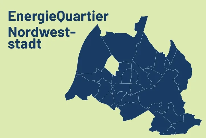 Karte von Karlsruhe, wo das EnergieQuartier Nordweststadt farblich hervorgehoben wurde